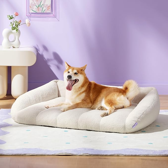 Lesure Orthopedic Dog Bed Sofa for Large Dogs Foam(35" x 25" x 10.5", Cream)