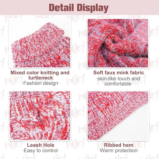 BEAUTYZOO Small Dog Sweater -Turtleneck Pullover Classic Cable Knit Fuzzy Winter Coat Dog Cold Weather Clothes for Small Medium Dogs Puppy Girl Boys(Gradient Red, XS)