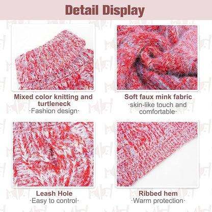 BEAUTYZOO Small Dog Sweater -Turtleneck Pullover Classic Cable Knit Fuzzy Winter Coat Dog Cold Weather Clothes for Small Medium Dogs Puppy Girl Boys(Gradient Red, XS)