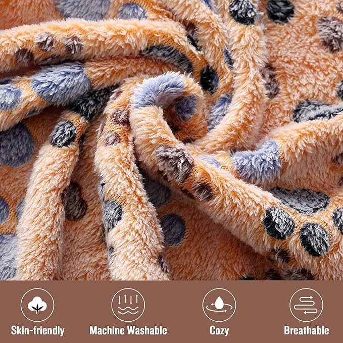 1 Pack 3 Blankets Super Soft Fluffy Premium Fleece Pet Blanket Flannel Throw for Dog Puppy Cat Paw Brown/Pink/White Medium(30x20 inch)