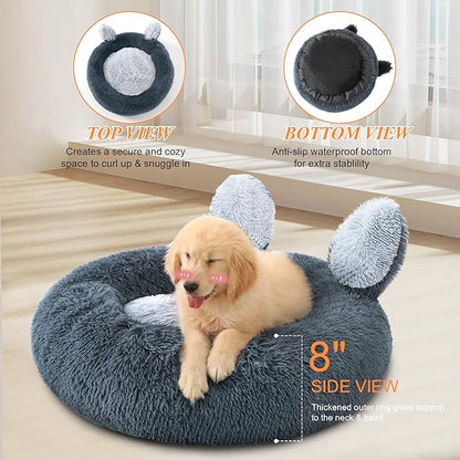 Calming Donut Dog Bed for Small Dogs and Cats 18" Grey