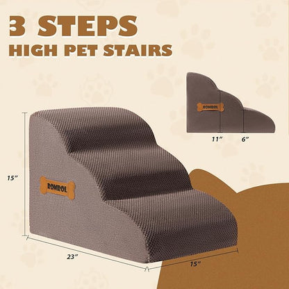 ROMROL Dog Stairs 3-Tiers,Coffee