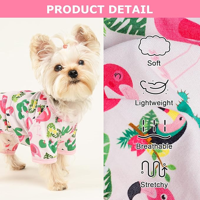 Dog Pajamas Pjs Spring Summer Dog Clothes for Small Dogs Girl - Boy - Medium Size Dogs, Soft Stretchy Puppy Clothes Doggie Onesies Cat Pet Jammies Outfit Tropical Flamingo, Pink