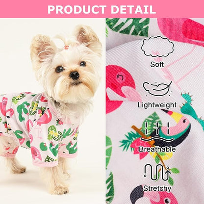 Dog Pajamas Pjs Spring Summer Dog Clothes for Small Dogs Girl - Boy - Medium Size Dogs, Soft Stretchy Puppy Clothes Doggie Onesies Cat Pet Jammies Outfit Tropical Flamingo, Pink