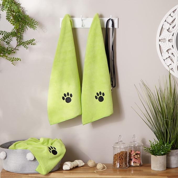 Bone Dry Pet Grooming Towel Collection Embroidered Absorbent Microfiber Drying Set 15x30, Lettuce 3 Count