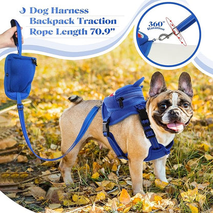 Dog Backpack Harness, Cute Dog Harness with Leash, Dog Harness with Backpack, No Pull Dog Saddle Bag Puppy Vest, Mesh Shark Self Bag with D-Ring, Dog Hiking Backpack for Small Medium Dogs S