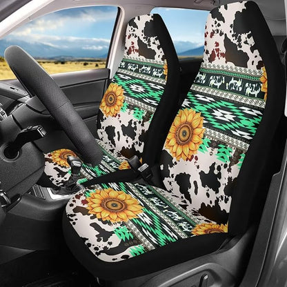 UNICEU Tribal Sunflower Car Seat Cover Cow Print 2 pc