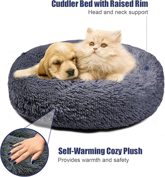 Aurako Cat Bed Dog Bed Round Cushion Pet 20" Dark