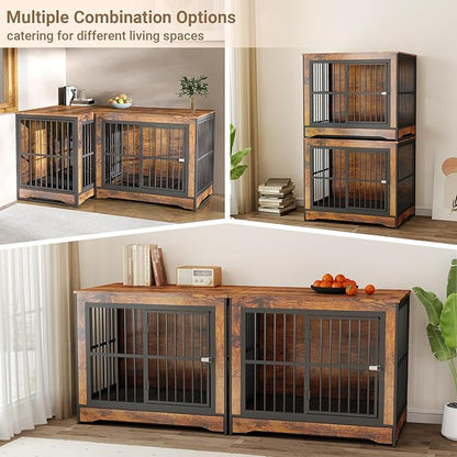 Rovibek Double Dog Crate Furniture 75 Inch, 2 Dogs