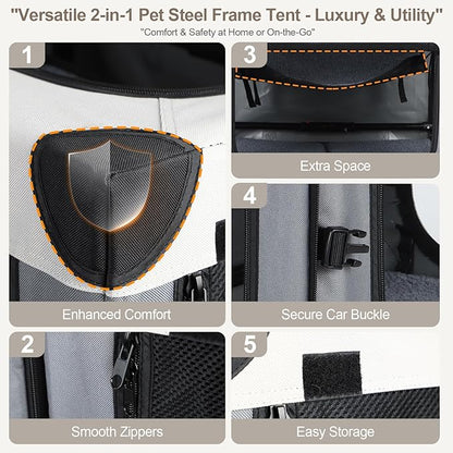 Lekereise Collapsible Dog Crate for Travel 2-in-1 (16.5" x2) x12.6"x12.6"