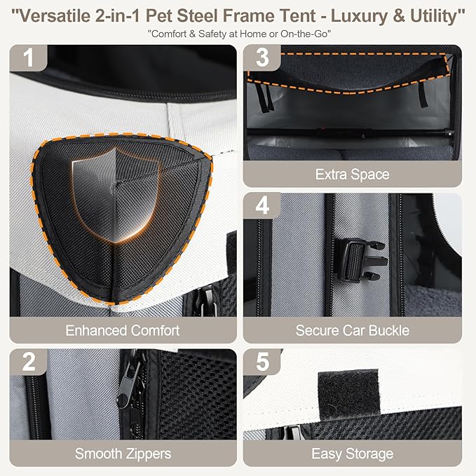 Lekereise Collapsible Dog Crate for Travel 2-in-1 (23.6" x2) x16.5"x16.5"