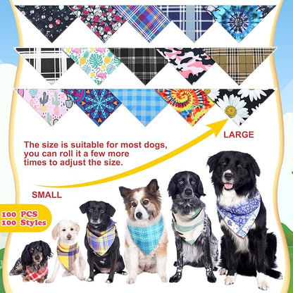 100 Pcs Plaid Dog Bandanas Pet Bandanas Bulk