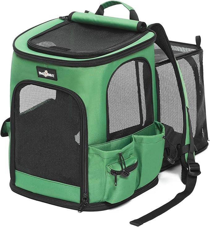 Cat Carrier Backpack, Expandable Pet Dog Backpack Carrier with Breathable Mesh for Small Medium Cat Dog Under 20LBS, Foldable Puppy Kitten Backpack Carrier for Hiking Travel Camping, Green