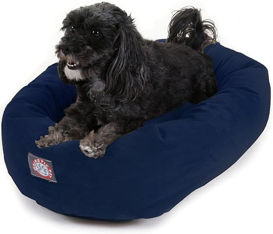 Majestic Pet 24 Inch Suede Calming Dog Bed Washable – Cozy Soft Round Dog Bed with Spine Support for Dogs to Rest their Head 24x19x7 (Inch)
