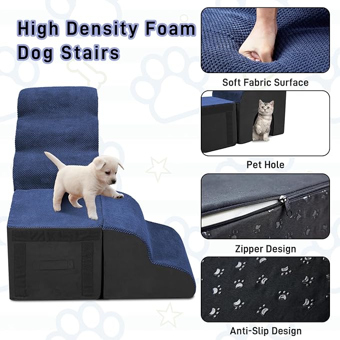 26" Dog Stairs for High Beds, Multifunctional L Shaped Pet Stairs, Adjusts to Either Side of Bed, Pet Steps/Ramp for Puppies, Old Pets and Injured Dogs, Non-Slip Balanced Dog Indoor Step