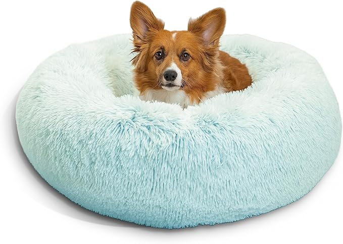 Best Friends by Sheri The Original Calming Donut Cat and Dog Bed in Shag Fur Baby Blue 30"