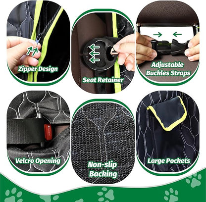 6-in-1 Dog Car Seat Cover for Back Seat 600D Waterproof