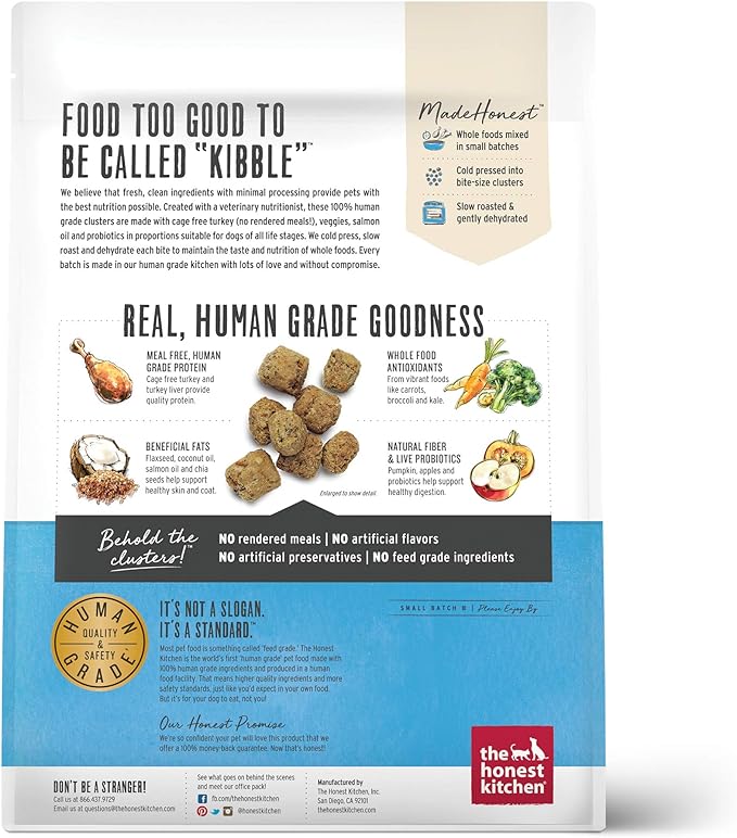 The Honest Kitchen Whole Food Clusters Human Grade Dry Dog Food - Grain Free Turkey 5 lbs