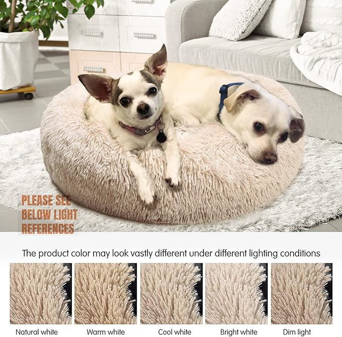 Small Dog Bed Calming Dogs Bed for Small Medium Large Dogs Anti-Anxiety Puppy Bed Machine Washable Warming Cozy Soft Pet Round Bed Fits up to 10-100 lbs (Medium (Pack of 1)