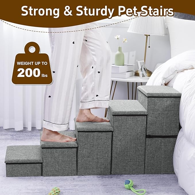 HOMBYS Foldable Dog Stairs for High Bed 21" H 5 Steps