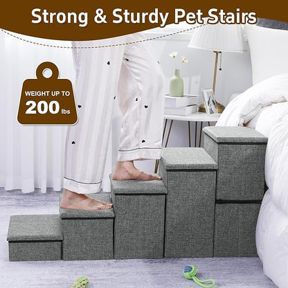 HOMBYS Foldable Dog Stairs for High Bed 21" H 5 Steps