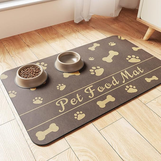 Pet Feeding Mat-Absorbent Pet Placemat for Food and Water Bowl (12"x20", Brown)