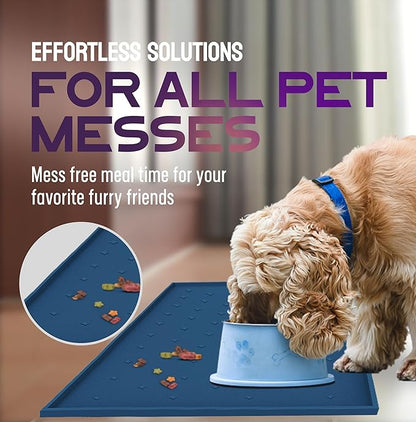 Dog Food Mat - Raised Edges Cat Food Mat Prevent Spills – 100% Waterproof Dog Mat for Food and Water Protect Floors - Easy Clean Dog Bowl Mats for Food and Water, Silicone Pet Food Mat