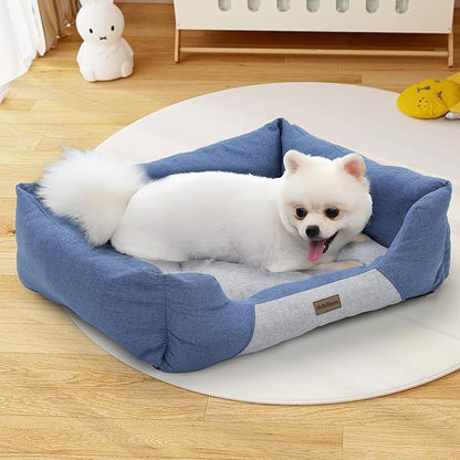 MoNiBloom 32"x26"x8" Dog Beds for Large Size Dogs Machine-Washable Linen-Like Fabric Pet Beds Warming Cozy Soft Bed for Dogs and Cat
