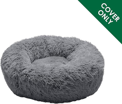 Furhaven Replacement Donut Dog Bed Cover Plush Long Faux Fur Calming Cuddler, Machine Washable - Gray, Medium