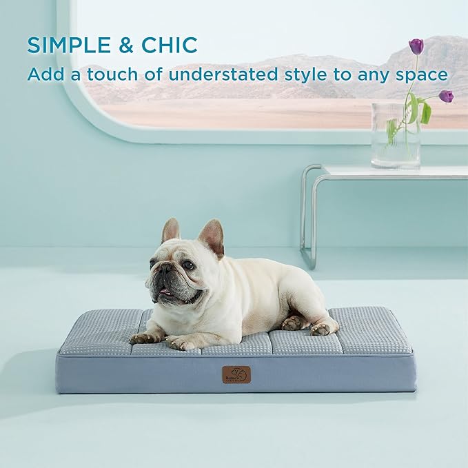 Bedsure Cooling Gel Foam Dog Bed for Large Dogs Cover(30"x20", Blue)