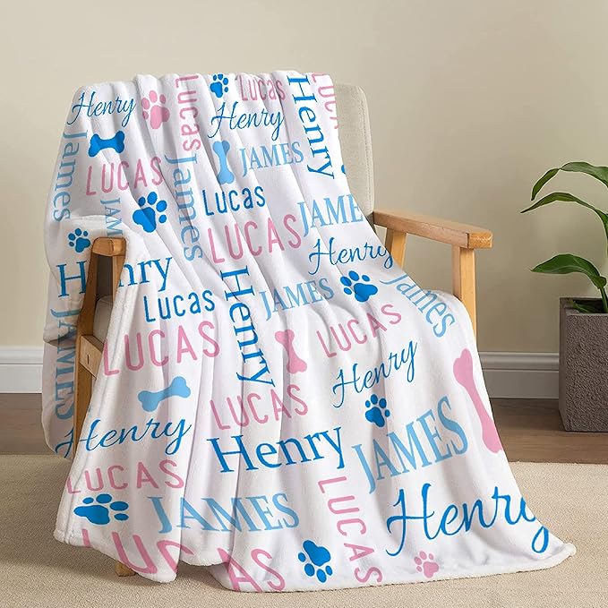 Personalized Dog Blankets Dog Paw Print Blanket Puppy Blanket 50"x40" for