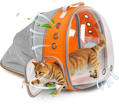 TOYSINTHEBOX Cat Backpack Carrier, Expandable Pet Bubble Backpack for Cat Small Dog Pet Travel Carrier Breathable Carrying Bag for Hiking, Travelling, Walking, Camping & Outdoor Up to 13 Lbs Orange