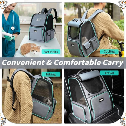 Cat Backpack Carrier, Expandable Pet Dog Backpack Carrier for Small Medium Cat Dog Under 20LBS, Ventilated Pet Backpack for Hiking Travel Outdoor Use, Gray