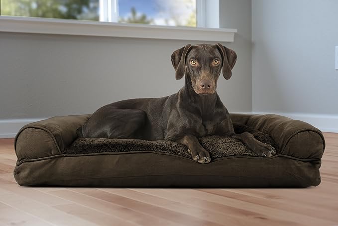 Furhaven Pillow Dog Bed for Large/Medium Dogs w/ Removable Bolsters & Washable Cover