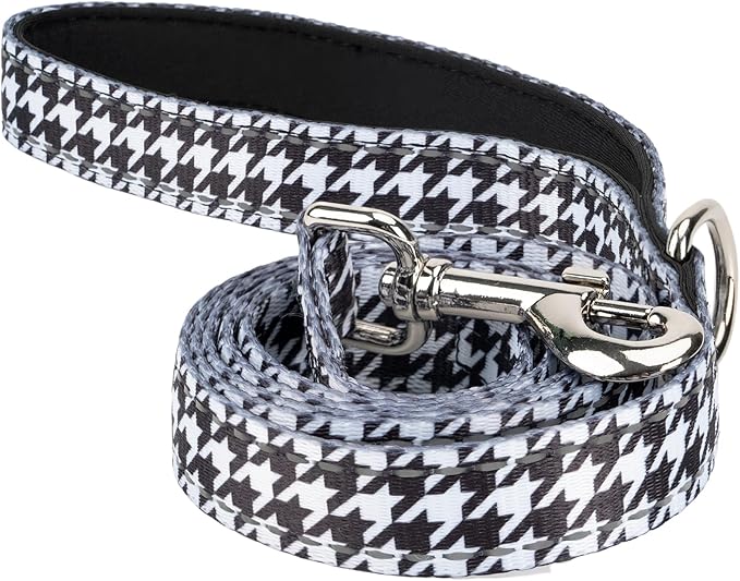 EcoBark Dog Leash - Soft & Reflective Comfort Leash with Padded Handle - Strong Durable Heavy Duty - Training and Pulling for Small, Medium or Large Dogs (Houndstooth)