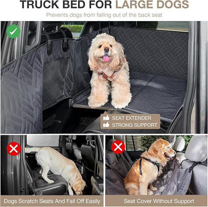 XL Dog Car Seat Cover for Trucks Dog Back Seat Extender and Bed with Strong Hard Bottom Pets Hammock for F150, RAM1500, Silverado 1500 Full Size Trucks with Storage Pockets (Black)