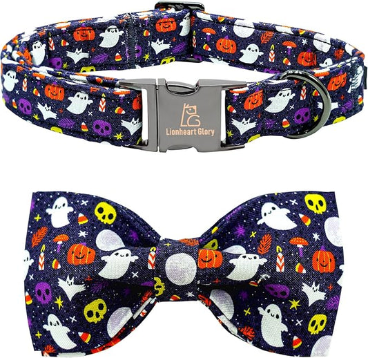 Lionheart glory Halloween Dog Collars, Bowtie Dog Collar Heavy Duty Adjustable Fall Holiday Dog Collar for Small Collar Dog Bow Female or Male Dog Collar Pet Collar Gift