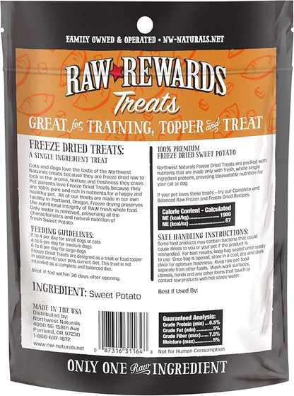 Northwest Naturals Raw Rewards Freeze-Dried Sweet Potato Treats for Dogs and Cats - Bite-Sized Pieces - Healthy, 1 Ingredient, Human Grade Pet Food, All Natural - 2 Oz (Packaging May Vary)