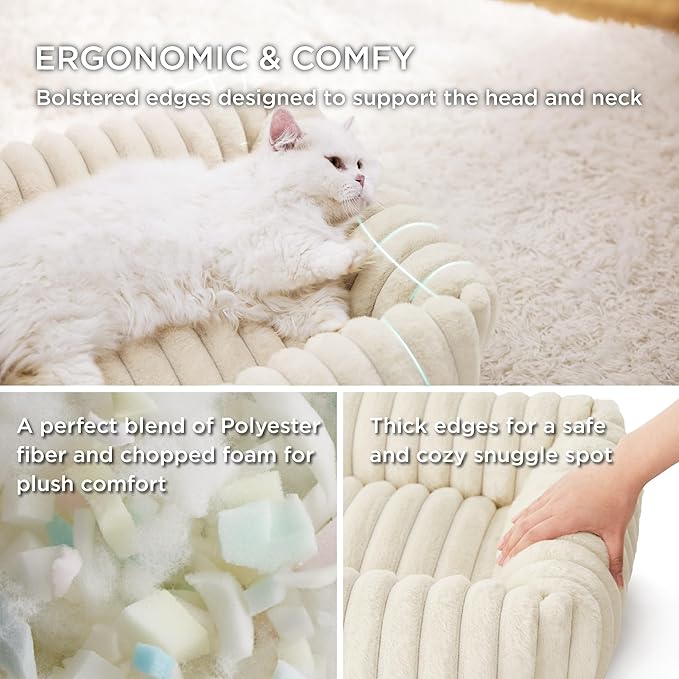 Bedsure Cute Dog Bed for Small Dogs & Cats 20x19x6inches, Cream