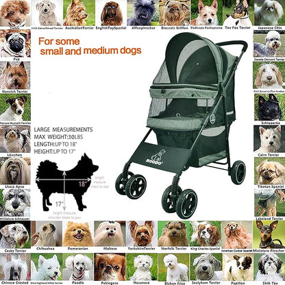 ROODO Dog Stroller 4 Wheel Pet Stroller Cat 30lbs(Cationic ash)