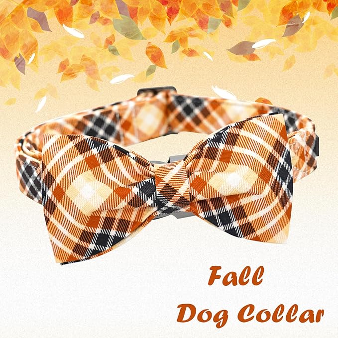 Lionheart glory Dog Collar Fall Dog Collars with Bow Plaid Dog Collar Bow Female Male Pet Collar Dogs Collar Bows Duty Adjustable Dog Bow Collars for Small Dogs