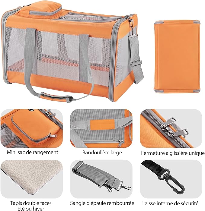 Cat Carrier Dog Carrier Airline Approved Pet Carrier Pet Travel Bag with Breathable Honeycomb Board Soft Cat Travel Carrier Removable Support Board for Car Trips,Air Travel,Vet Visits Orange