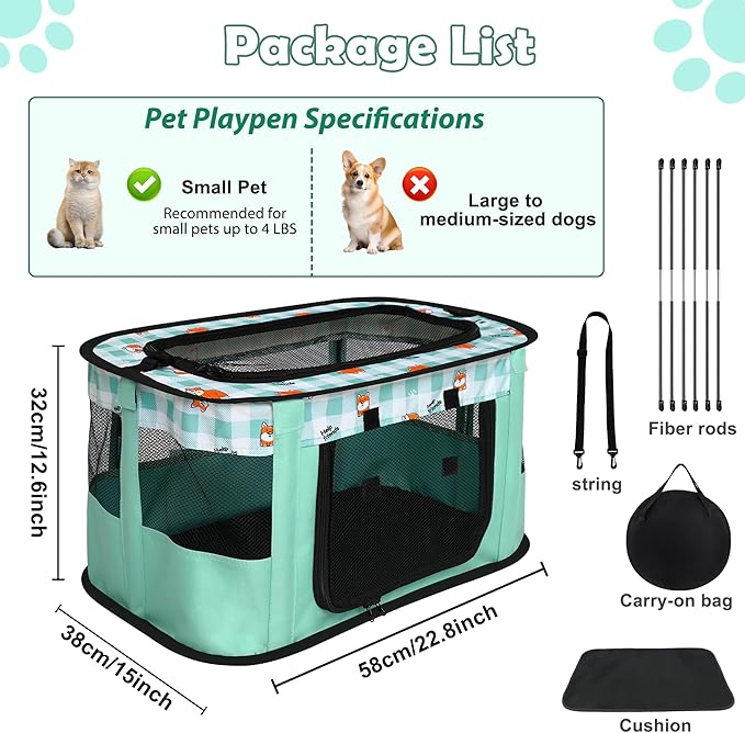 Cat Carrier Pet Carrier for Cat Travel Carrier Soft-Sided Cat Bag Puppy Dog Carrier with Carrying Case and Mat, Green-Mini