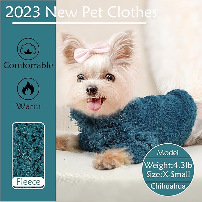 Dog Sweaters for Small Dogs Girl Boy Winter Puppy Sweater Clothes Fleece Warm Pet Outfit for Chihuahua Yorkie Teacup Cute Plain Cold Weather Dog Coat Cat Apparel Clothing (X-Small