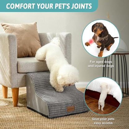 Dog Stairs for Couch or Low Bed 15.7x22.4x15.7in, Light 3 Tiers