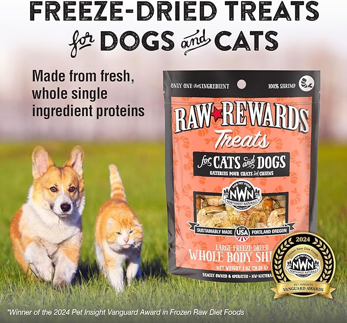 Northwest Naturals Raw Rewards Freeze-Dried Shrimp Treats for Dogs and Cats - Bite-Sized Pieces - Healthy, 1 Ingredient, Human Grade Pet Food, All Natural - 1 Oz (Packaging May Vary)