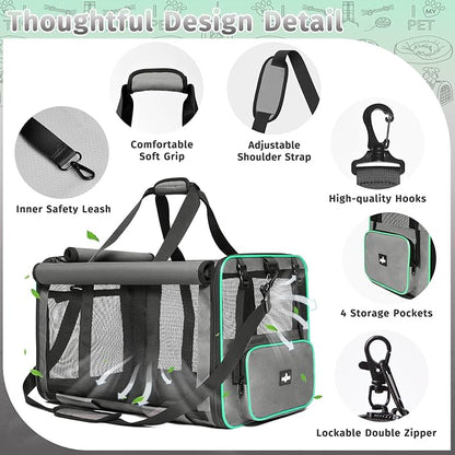 Pet Carrier, Collapsible Airline Approved Dog Cat Carrier, Soft Top Load Cat Carrier Bag for Small Medium Cat & Dog Under 20 lbs, Cat Travel Carrier Bag with Safety Lock Zipper, Gray