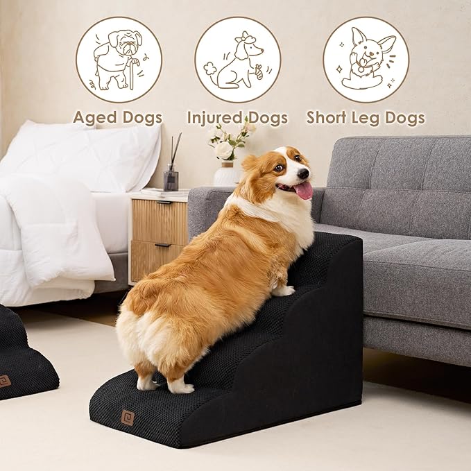 EHEYCIGA Curved Dog Stairs for High Beds 19.7" H 4-Step Dog