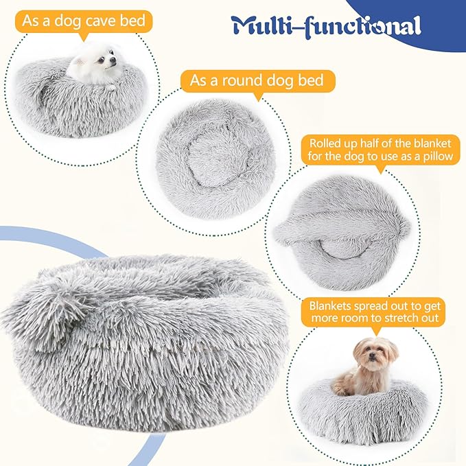 ShinHye Large Dog Bed Cat Bed Dog Bed with Blanket Plush Fluffy Hooded Dog Bed