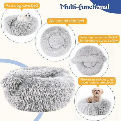 ShinHye Large Dog Bed Cat Bed Dog Bed with Blanket Plush Fluffy Hooded Dog Bed